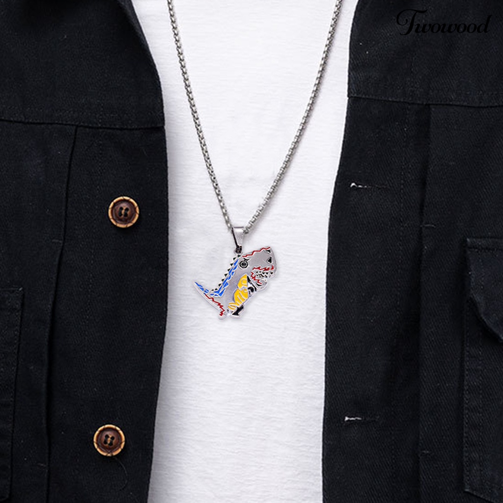 Twowood Sweater Kalung Geometris Hewan Liontin Electroplating Anti-Karat Leher Ornamen Tahan Luntur Punk Lucu Dinosaurus Rantai Kalung Perhiasan Aksesori