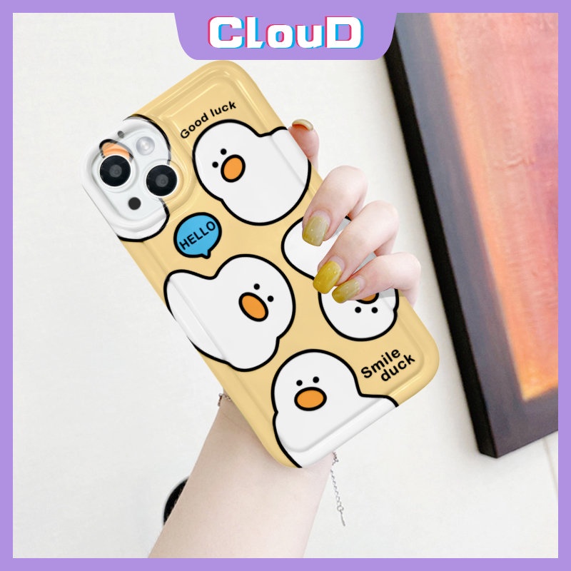 Casing Ponsel Bebek Kartun Lucu Kompatibel Untuk iPhone 7plus XR 11 14 12 13 Pro MAX X XS MAX 6 7 8 6S Plus SE 2020 Lembut TPU Shockproof Airbag Kamera Perlindungan Penutup Belakang