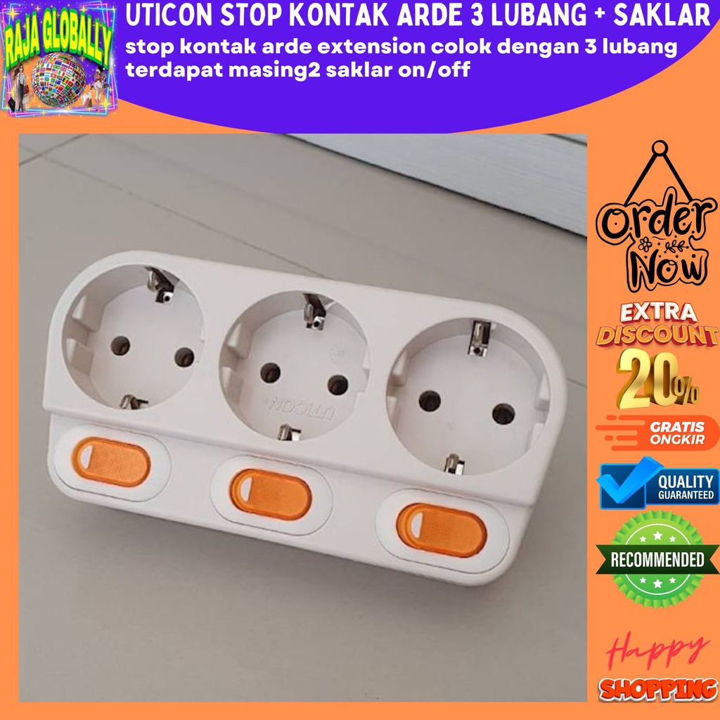 UTICON STOP KONTAK ARDE 3 LUBANG + SAKLAR UTICON COLOKAN 3 LUBANG STOP KONTAK SAKLAR COLOKAN STOP KO