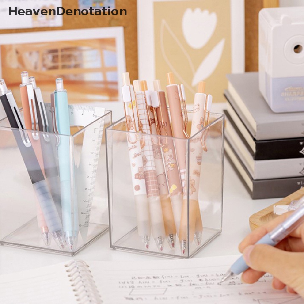 [HeavenDenotation] Wadah Pena Akrilik Padat al Desktop Makeup Brush Wadah Tempat Pensil Perlengkapan Rumah Pena Organizer Pen Pot HDV