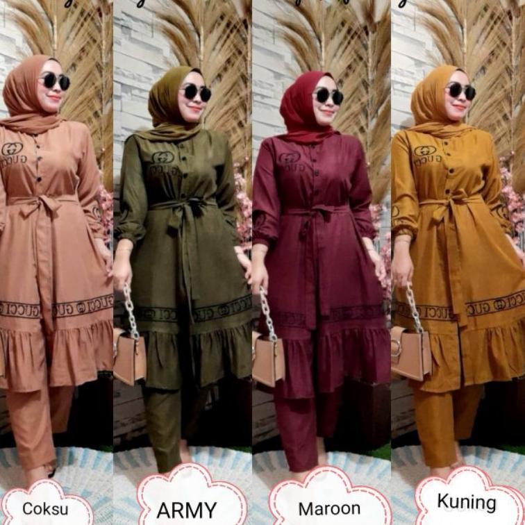 Langsung Order QF. Setelan tunik celana polos / tunik / tunik wanita / tunik terbaru / Setelan tunik