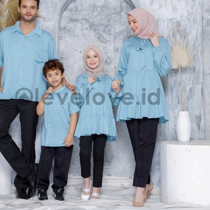 ➱ BLUE BAJU COUPLE KELUARGA SARIMBIT RAYON TEBAL TWILL ADEM ✱