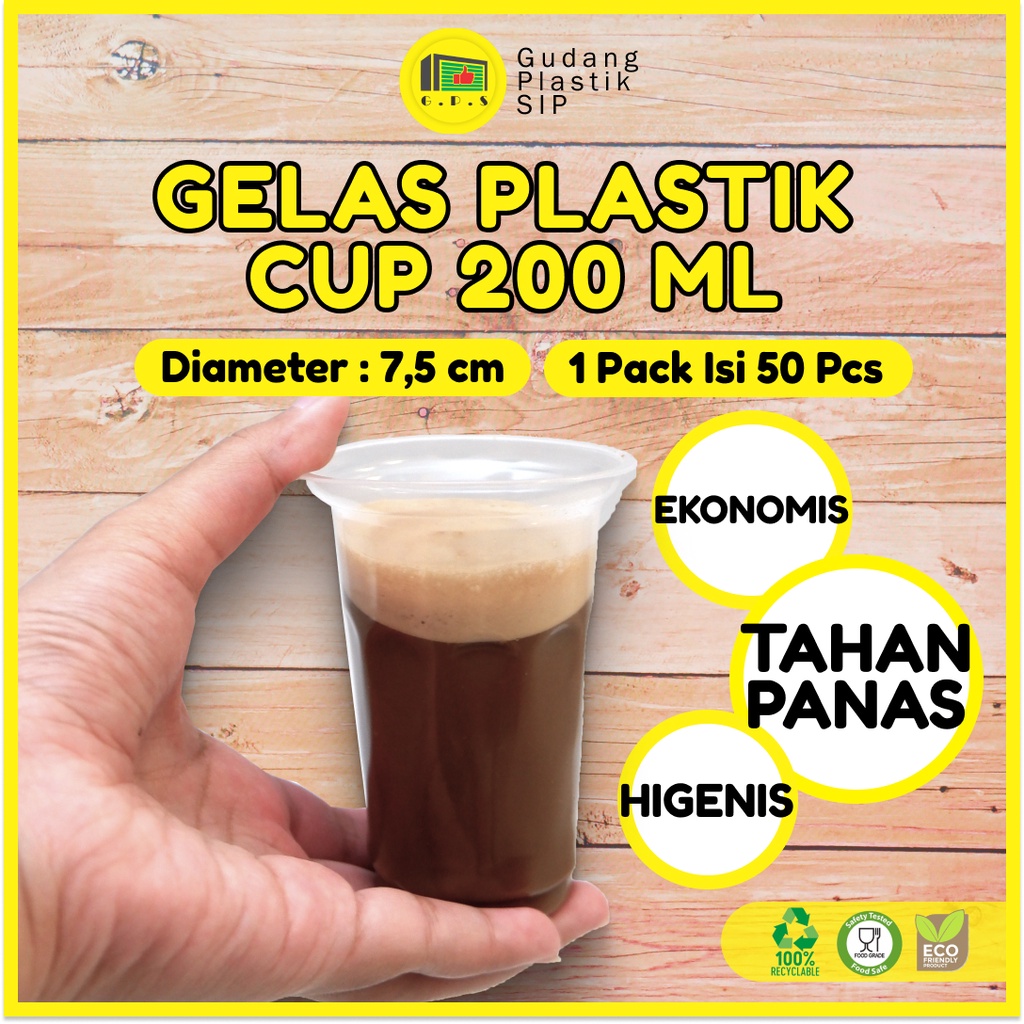 Gelas Plastik Cup Aqua Kopi 200ml (ISI 50) / Murah, Higenis &amp; Steril