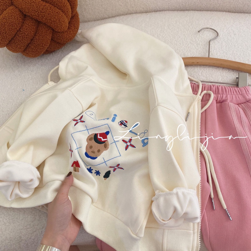 (LOLI-JKT) BS-402 STELAN ANAK JAKET CREAM PINK BAHAN SOFT LEMBUT SIZE 100-140