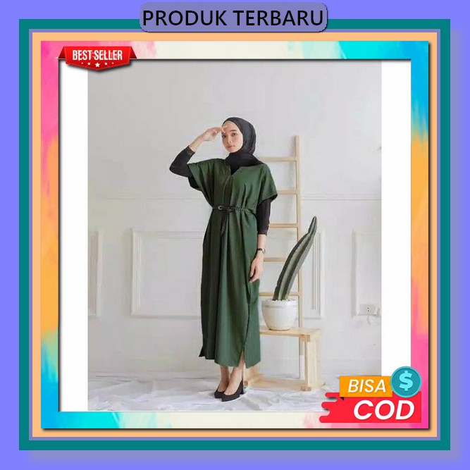 Tunik Muslim Kekinian Motif Kotak Kualitas Premium Baju Busana Terbaru 2022 Tunik Amelia/Plus Gesper