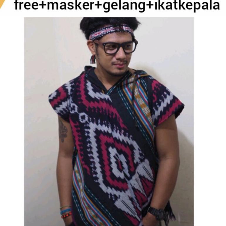 Hoodie tenun motifToraja (Unisex) free + ikat kepala+gelang tenun+masker tenun (KODE 6129)