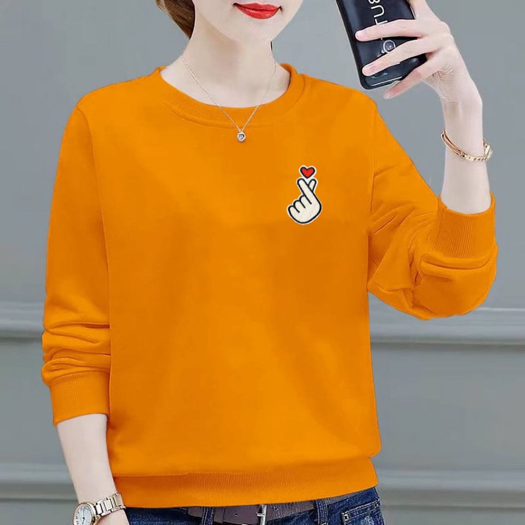 yu7 Kaos Lengan Panjang Wanita Logo Saranghae / Kaos Sweatshirt Wanita /Atasan Wanita Lengan Panjang