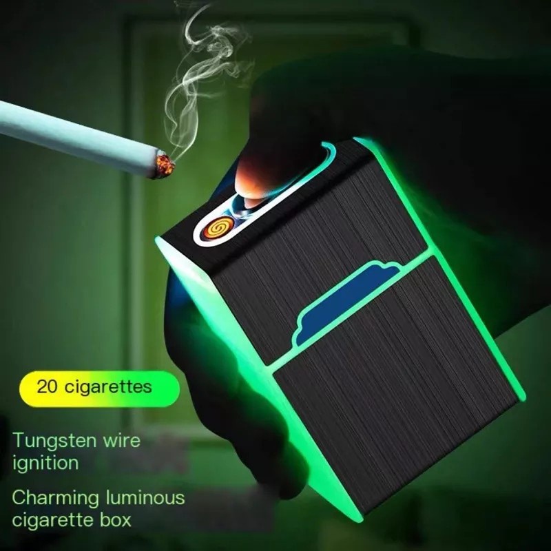 glow in dark slim kotak tempat rkk roko korek usb elektrik lighter murah