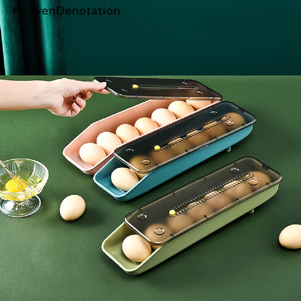 [HeavenDenotation] Rolling Egg Storage Box Otomatis Wadah Penyimpanan Plastik Dapur Kulkas Rak Penyimpanan Tempat Telur Keranjang Karton Tray HDV