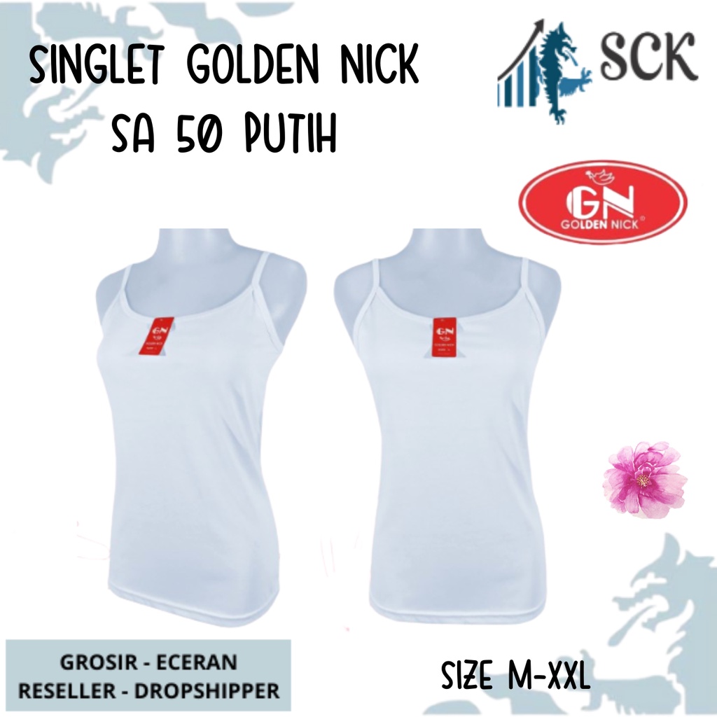 Tank Top GOLDEN NICK SA 50 PUTIH / Singlet Olahraga Yoga Fitness Aerobik / Kaos Dalam Wanita Tali Kecil - sckmenwear GROSIR