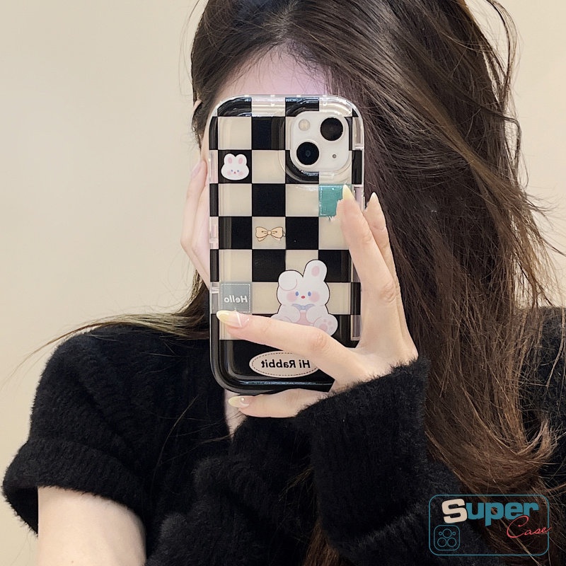 IPHONE Kompatibel Untuk Iphone11 7plus 8plus 13 14 12 Pro Max7 8 6 6S Plus XR X XS MAX Beruang Lucu Kelinci Kotak-Kotak Kotak-Kotak Lembut TPU Shockproof Airbag Pasangan Ponsel Case