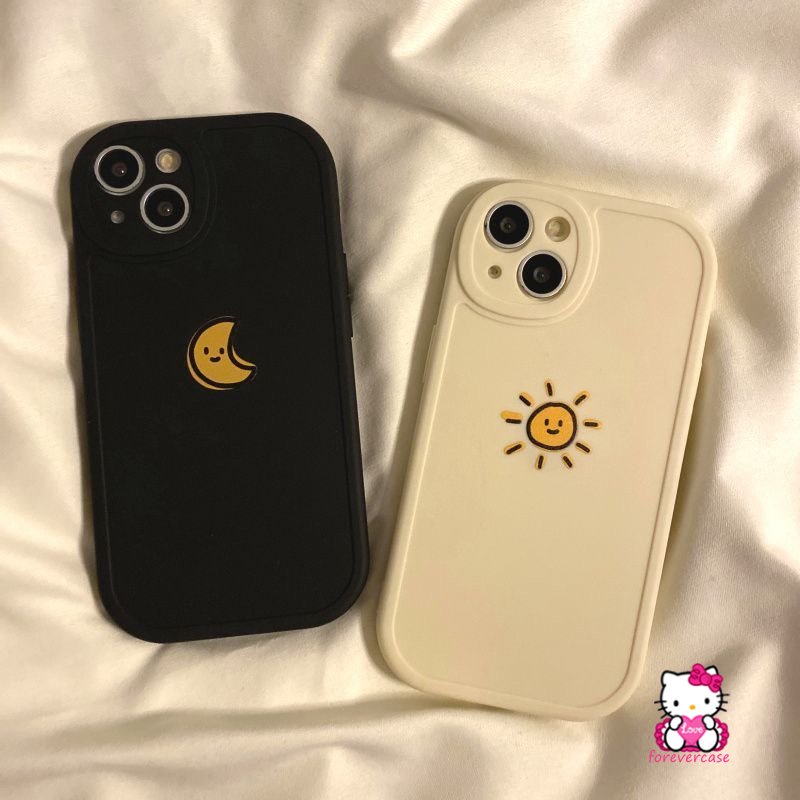 Couple Sun Moon Case Oppo A7 A57 A54 A16 A5s A53 A74 A17 A15 A96 A95 A3S A17K A12 A9 A5 A92 A1K A76 A16K A31 A16E A55 A77s Reno 5Z 87 7Z 5F 5 Simple Warna Solid Lembut Sarung Tpu
