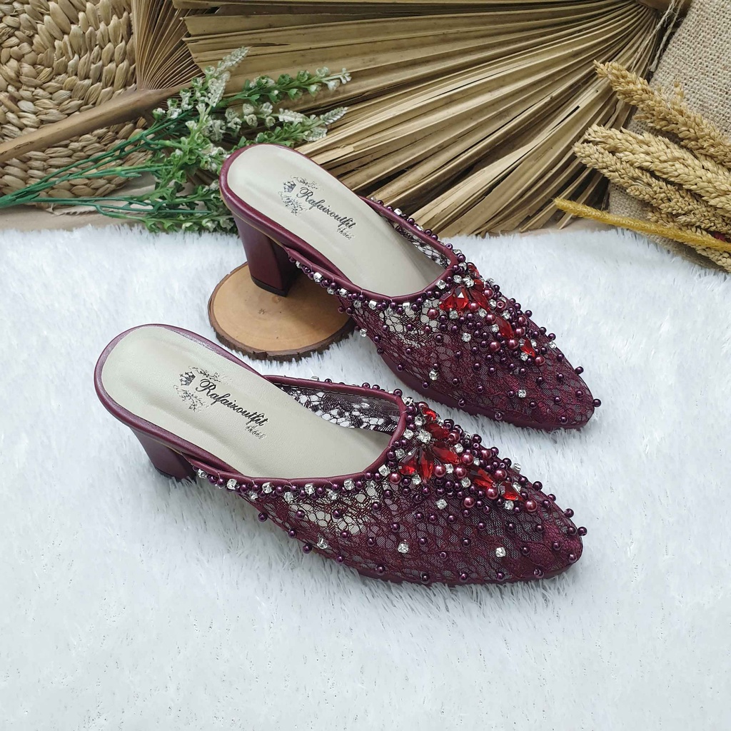 Sepatu wedding pesta Cantik Asri Burgundy 7cm tahu