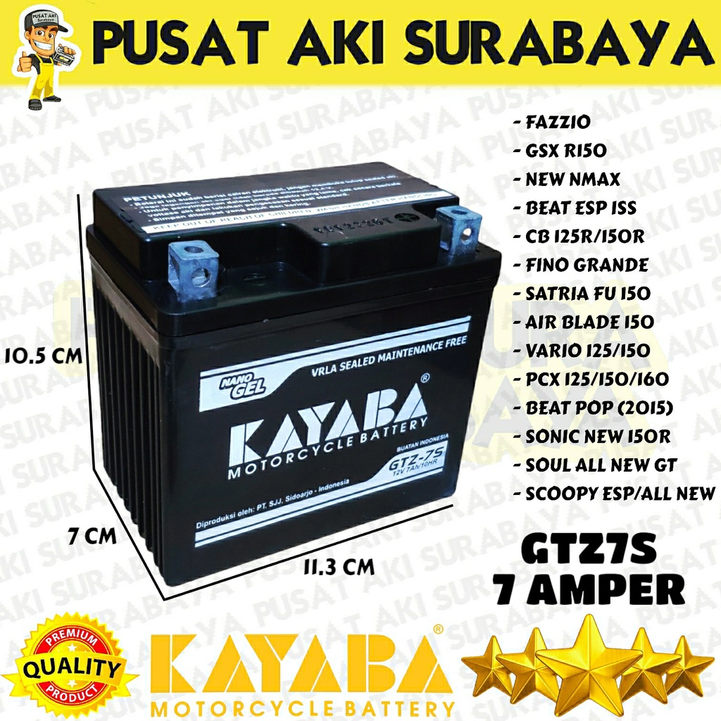 MURAH BERKUALITAS KAYABA GTZ7S 7 AMPER ACCU KERING MOTOR HONDA VARIO 150 VARIO 125 SONIC PCX ADV SCOOPY SATRIA FU  MTZ6S YTZ6V GTZ6V