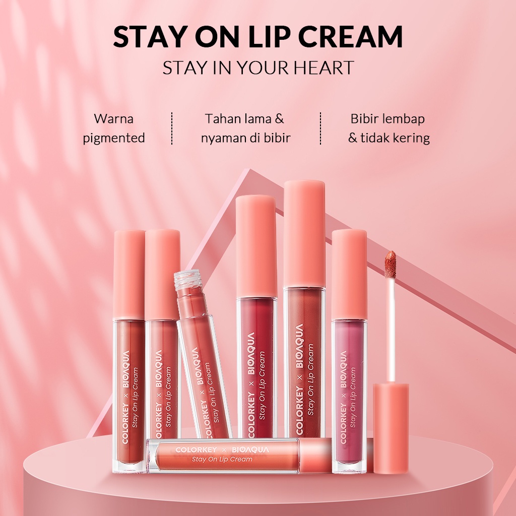 Colorkey X Bioaqua Stay On Lip Cream Matte 6 Colors | Lipstik Matte Lipstik Tahan Lama dan Anti Air Hingga 24 Jam