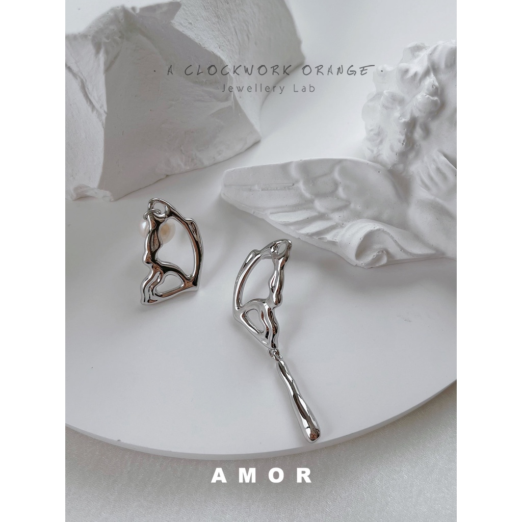 Anting Mutiara Kupu-Kupu Gaya Perancis Desain Ceruk Gadis Lembut Perempuan ins Asimetri