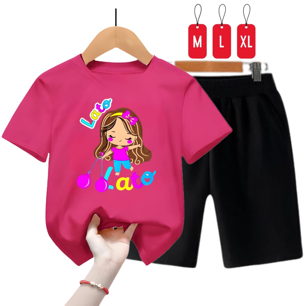 Hzl_outfit Kaos Setelan Anak Perempuan Lato Lato Princess/ Setelan Kaos Anak Anak