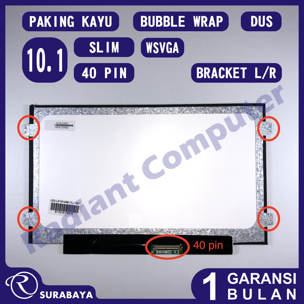 LCD LED untuk Acer Asus Lenovo Dell HP Toshiba 10.1 Slim 40pin 1024x600