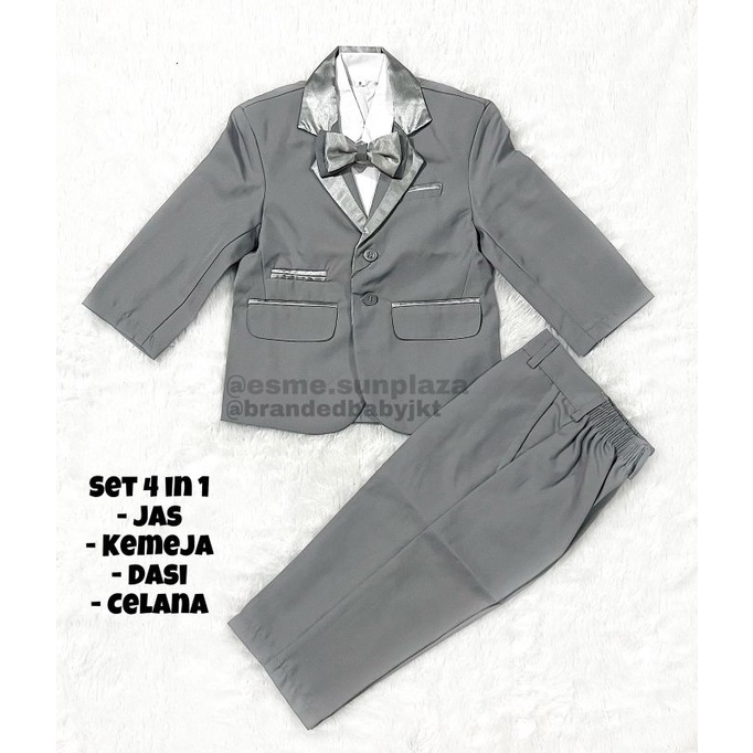 SET JAS / ROMPI 4 IN 1 ABU GREY SILVER CLASSIC 0-12 TAHUN SETELAN JAS ANAK LAKI LAKI