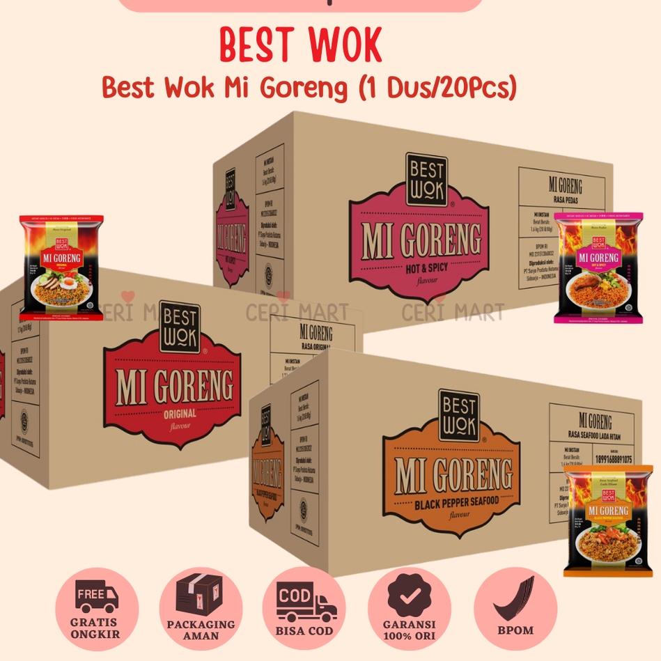 

❉ Best Wok Mi Mie Goreng 1 DUS 20 pcs Bisa Mix Original Hot & Spicy Blackpepper Black Pepper Seafood Instant Noodle 85gr BestWok KKV Indomie ❅