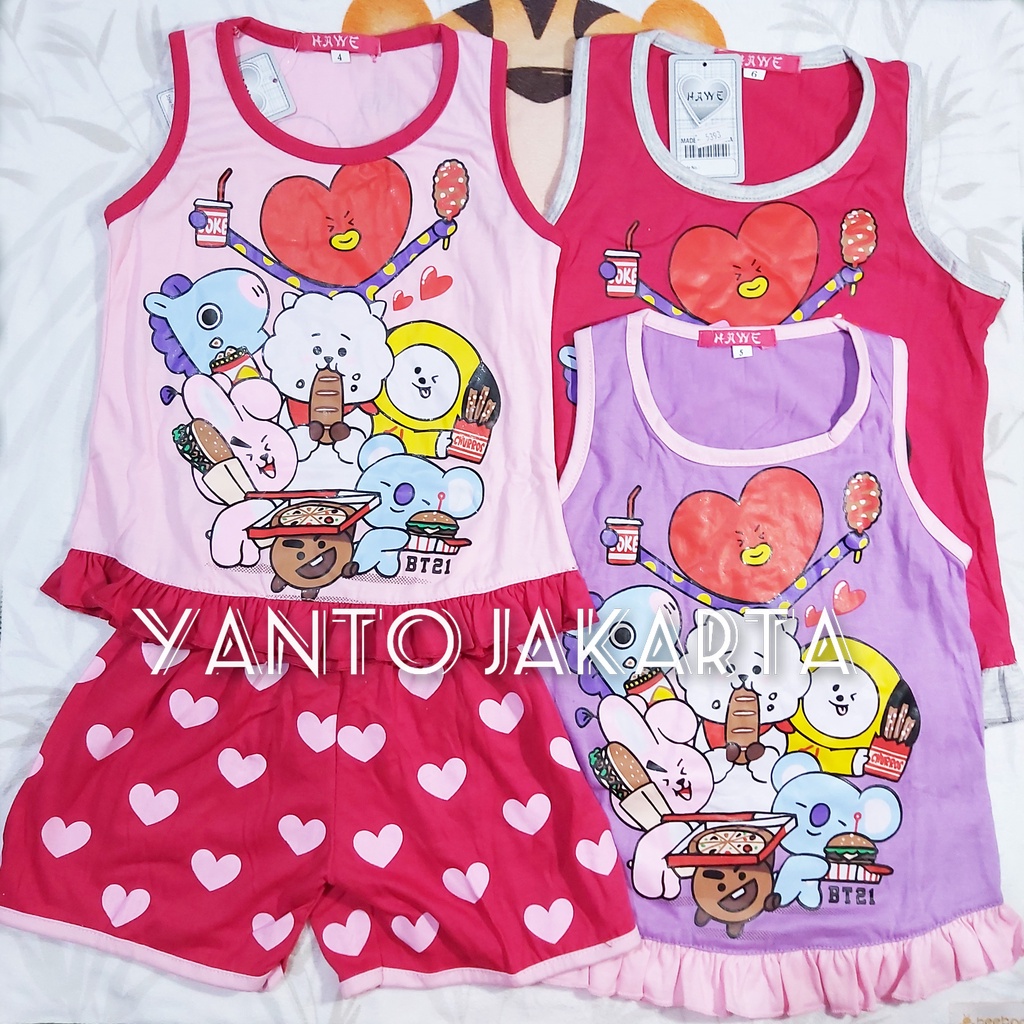 SETELAN BT21 SINGLET ANAK PEREMPUAN 1-5 TAHUN