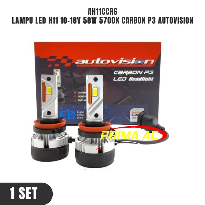 :>:>:>:>] LAMPU MOBIL AUTOVISION LED H11 10-18V 58W 5700K CARBON P3 AUTOVISION A
