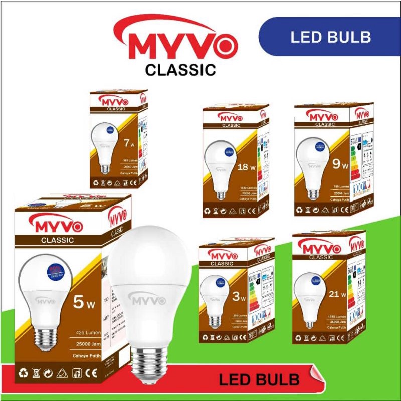 Lampu Led Garansi 1 Tahun Classic MYVO / Lampu Led 3w 5w 7w 12w 15w 18w 21w Murah Myvo/Lampu led garansi 1tahun