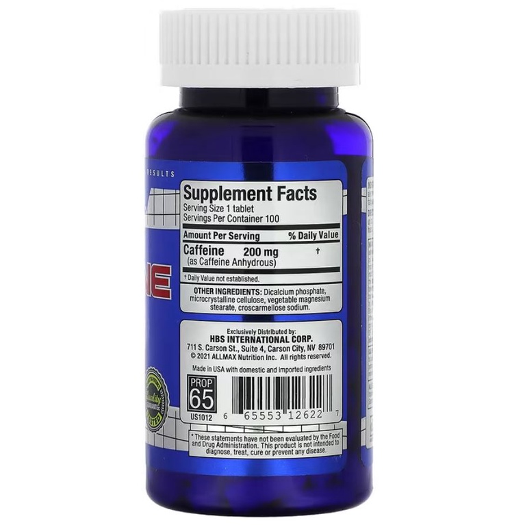 ALLMAX Nutrition 100% Pure Caffeine 200 mg 100 Tablets ORI USA Allmax Caffein Allmax