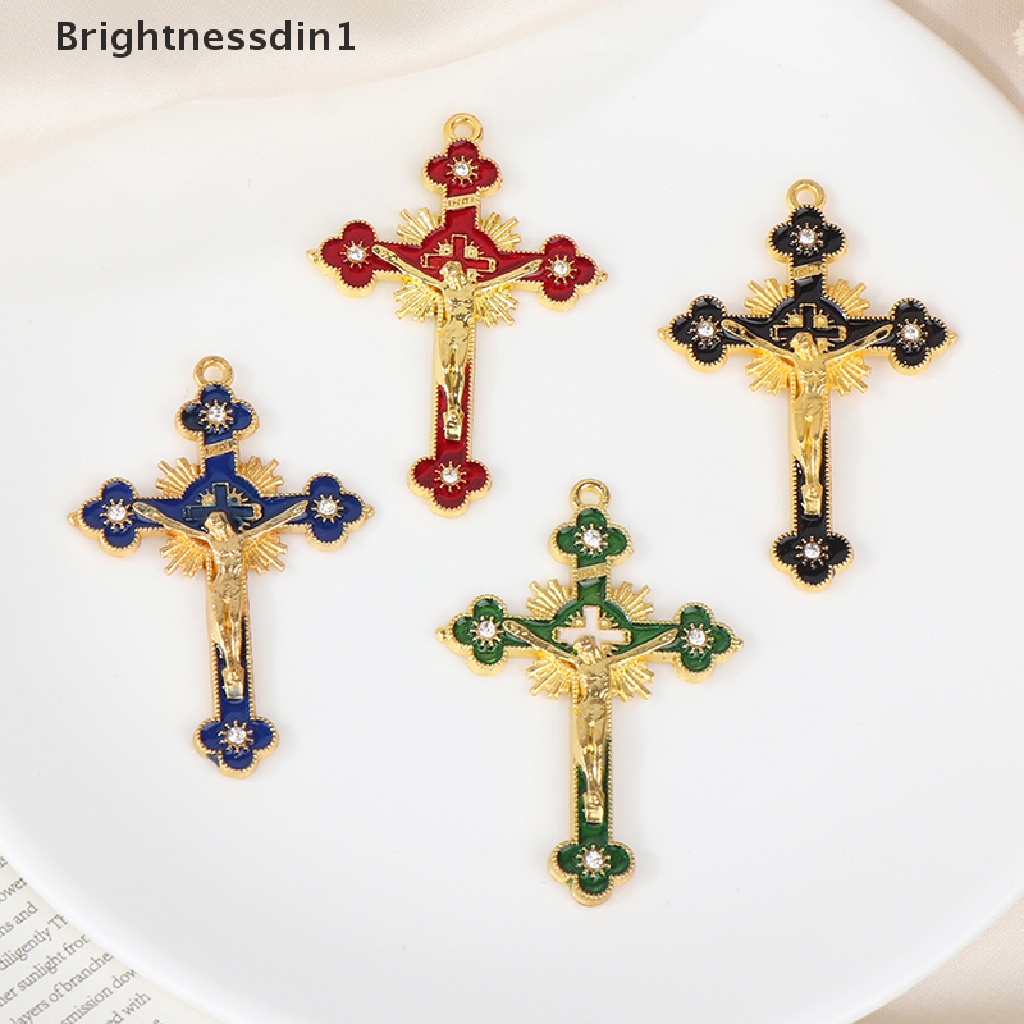 [Brightnessdin1] Salib Dinding Budded INRI Katolik Salib Kristen La Cross Fleuree Doa Gereja Dekorasi Gantung Salib Logam Aksesoris Perhiasan Kalung Liontin Butik