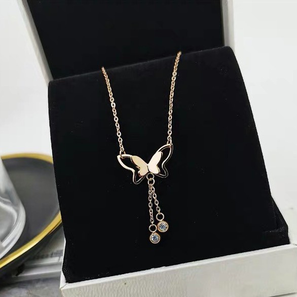 Butterfly Kalung Choker Model Kupu-Kupu Dengan Rumbai | Perhiasan Bahan Stainless Steel Untuk Aksesoris Wanita