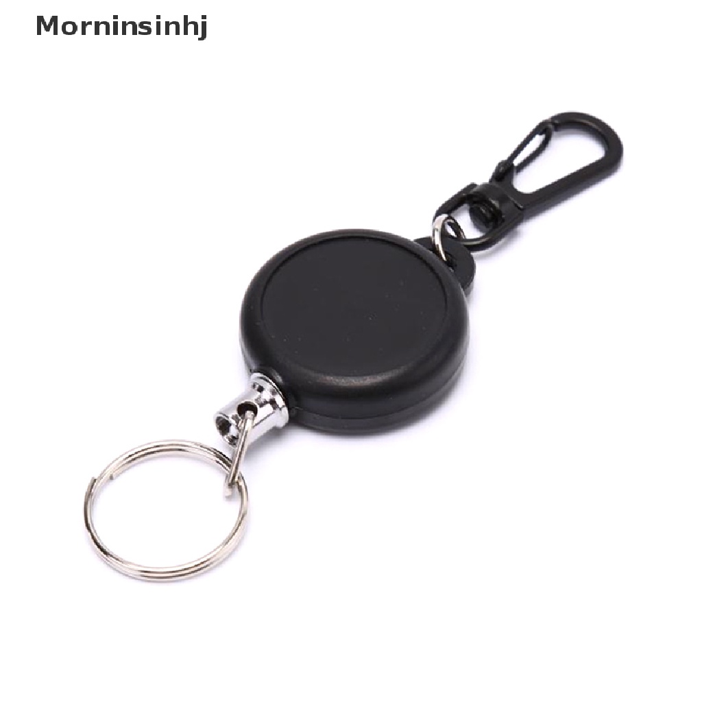 Mornin 1PC Reel Gantungan Kunci Tarik Ditarik id Badge Hitam Card Holder 60cm Keyring 60cm id