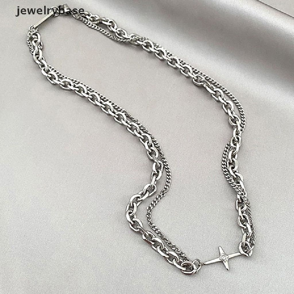 [jewelrybase] Fashion Punk Hip Hop Kuba Tebal Rantai Kalung Double Layer Splicing Chain Necklaces Charm Tren Vintage Liontin Kalung Perhiasan Butik