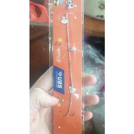 gelang karakter angsa putih lucu emas asli 750 75% 17K white gold emoji