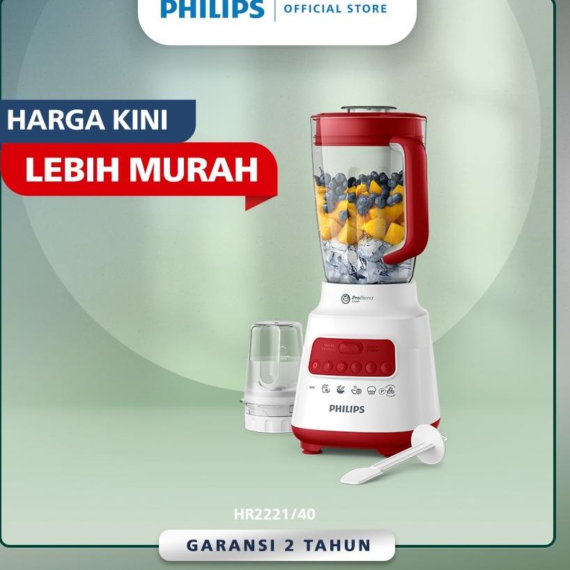 Pasti Murah ー PHILIPS 2L Blender Plastic Jar HR2221/40 Blender Core 350W Red ♋