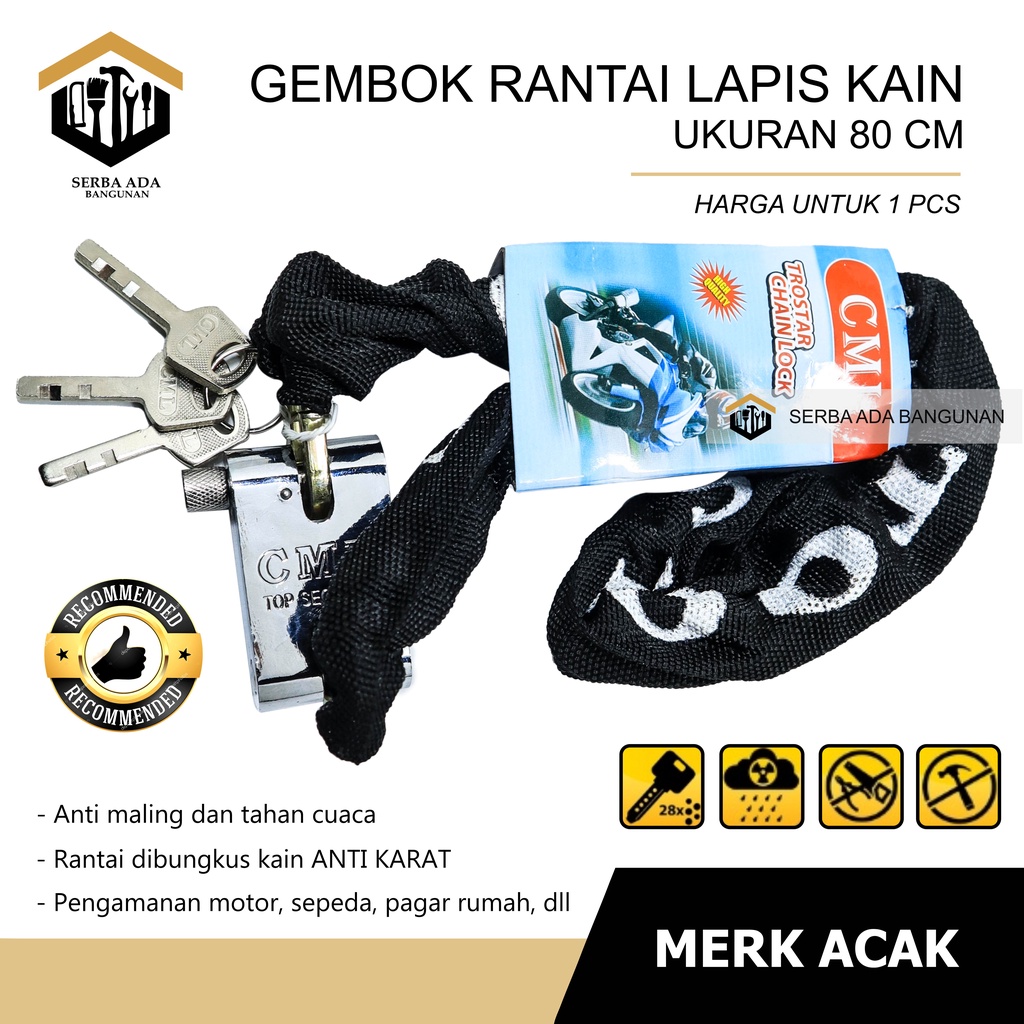 GEMBOK RANTAI-GEMBOK RUMAH PAGAR MOTOR SEPEDA-KUNCI RANTAI CAMEL Gembok Rantai 80 Cm Kunci Pengaman Motor Sepeda Pagar