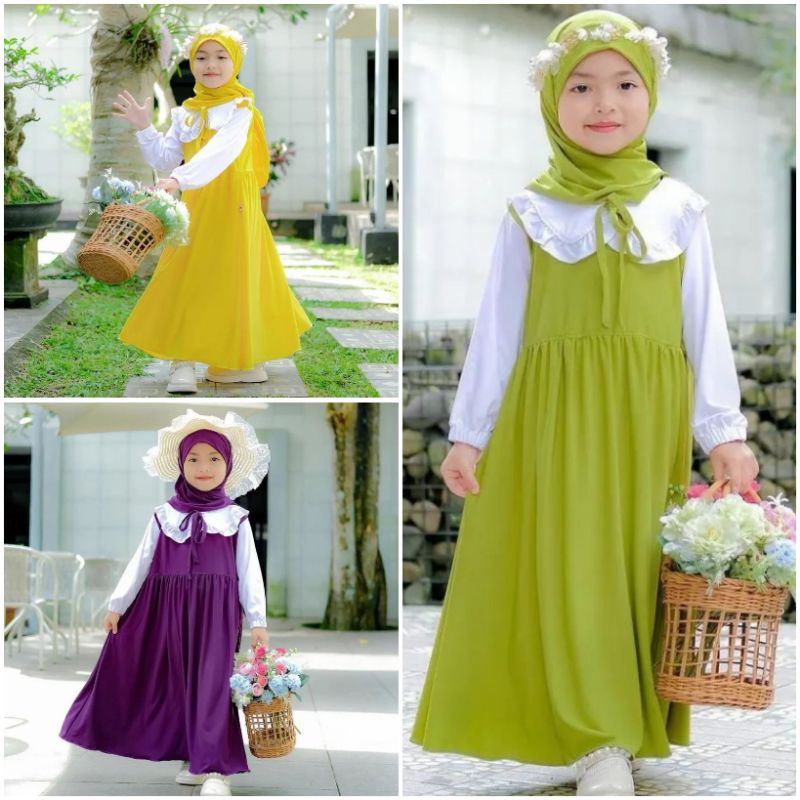 Aisyah syari kids/syari anak perempuan/syari si kecil/busana muslim setelan anak/fashion anak muslim