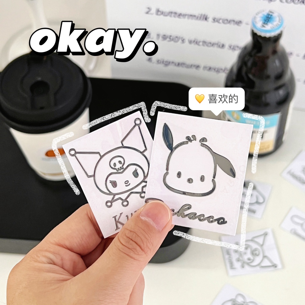 1pc Sanrio Lucu Stiker Logam Desktop Ponsel Cermin Hias Stiker MyMelody HelloKitty Kuromi Cinnamoroll Tahan Air Stiker Garis Perak