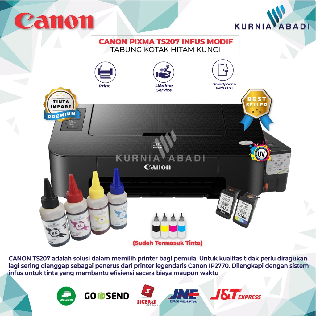 Printer Canon PIXMA TS207 Infus Tabung Kotak Print Only