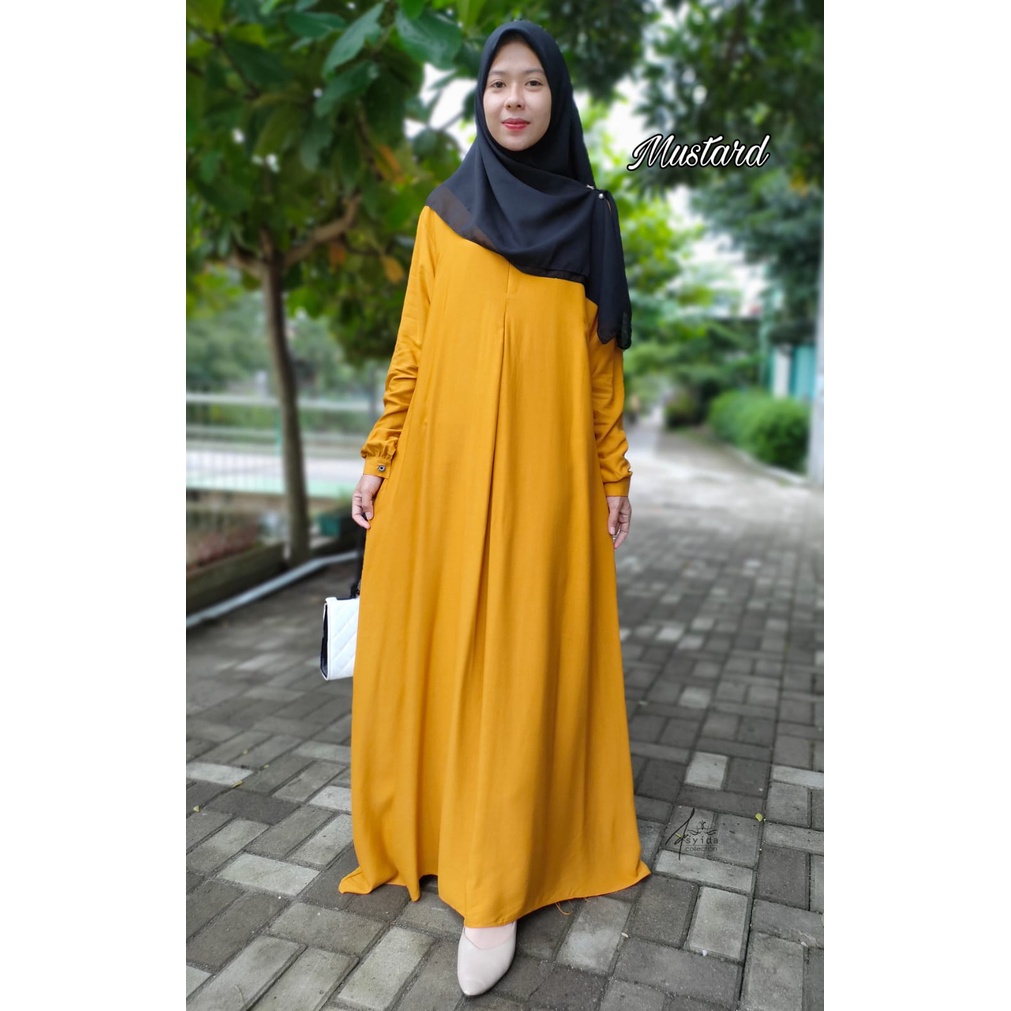 Dress lebaran simple Gamis Rayon Twill Size M L XL XXXL