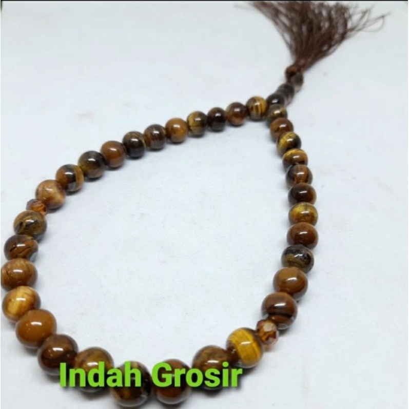 TASBIH BATU NATURAL TIGER EYE SPAH 10MM 33BUTIR