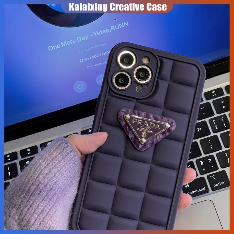 Ungu Tua 3D Prada Berbentuk Logo Soft TPU Phone Case Untuk iPhone 14pro Max13 Pro Max12 ProMax 11 Xs Max Xr X Xs