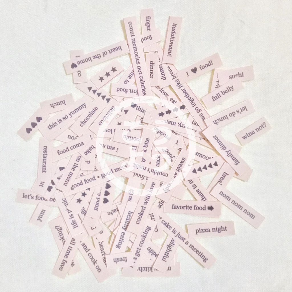 

90+ pcs Words Food Sticker/Stiker Kata-Kata untuk Jurnal / Scrapbook (Pack L4)