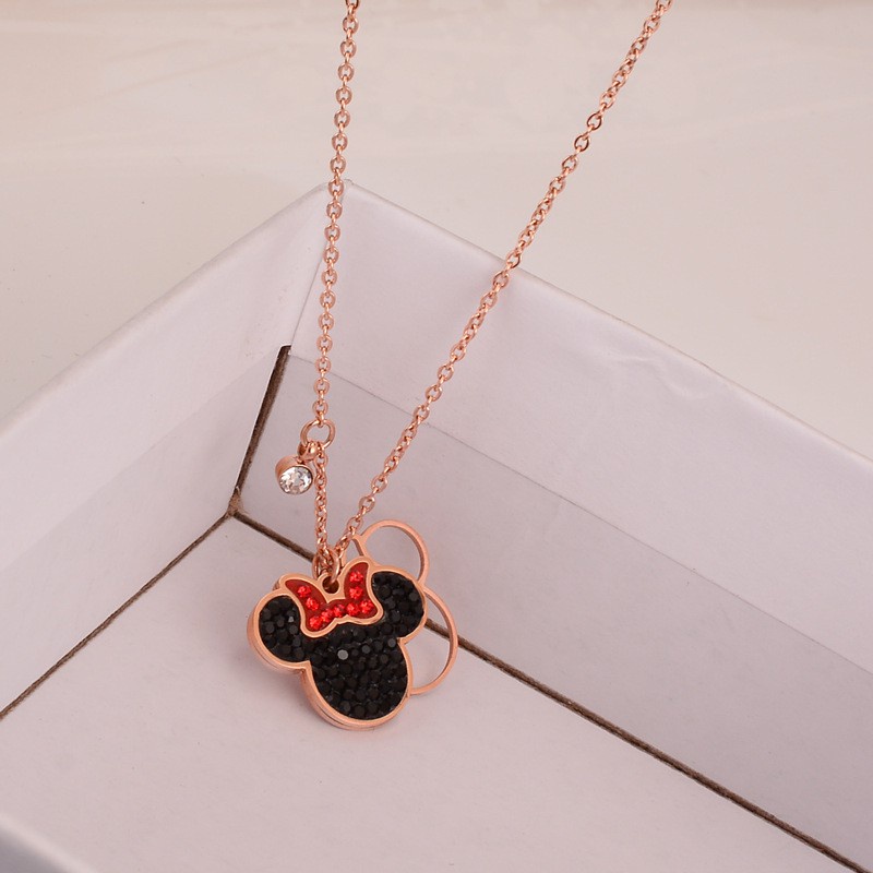 Kalung Desain Tikus Untuk Wanita | Kalung Rantai Klavikula Bahan Titanium Steel 18k Warna Rose Gold | Aksesoris Perhiasan Bahan Stainless Steel