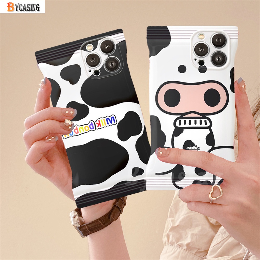 IPHONE Case Lucu Kompatibel Untuk Iphone11 13 12 14 Pro MAX iPhone7 8plus 6 6s Plus XR 14Plus XS MAX Kreatif Bentuk Permen Susu Bonbon Pola Sapi Soft Phone Case BY