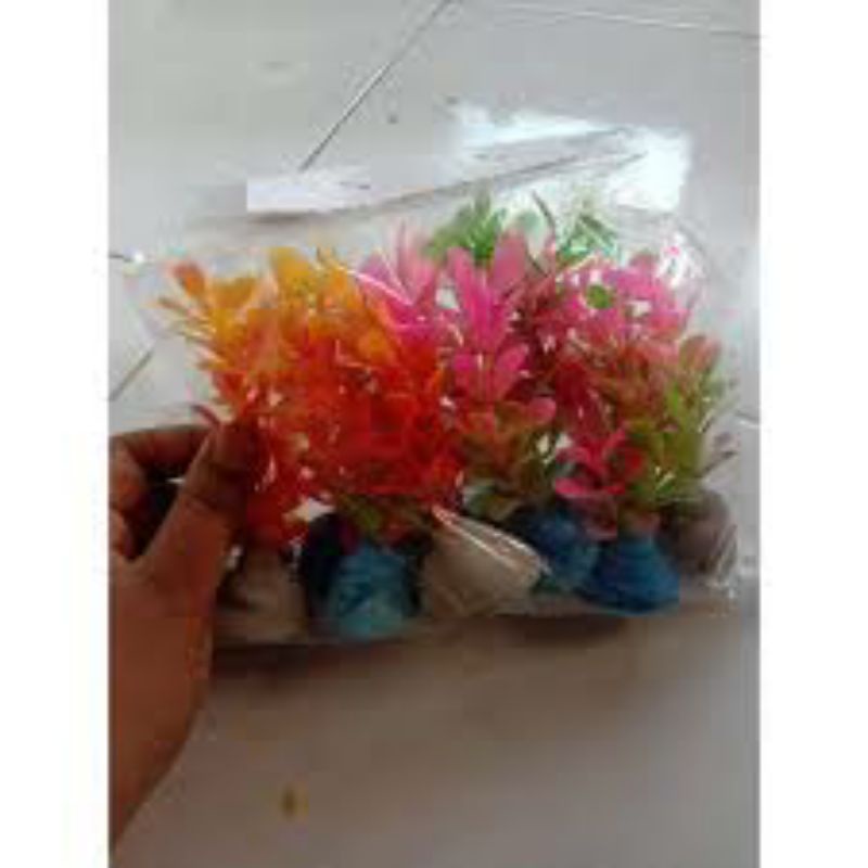 TANAMAN PLASTIK HIASAN AQUARIUM ISI 10 PCS 1 PACK HEMAT RUMPUT SINTESIS AQUARIUM