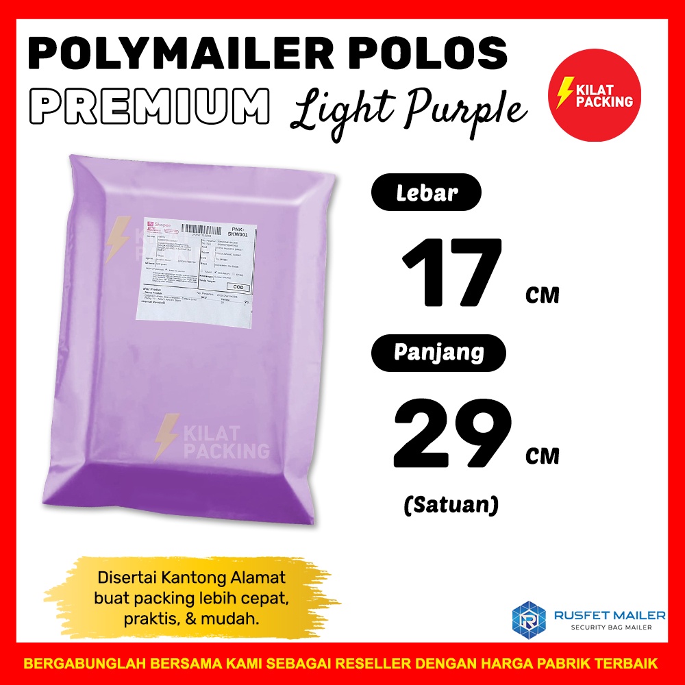 

POLYMAILER POLOS PREMIUM / LIGHT PURPLE 17CM X 25CM / AMPLOP PLASTIK PACKING RUSFET MURAH - SATUAN