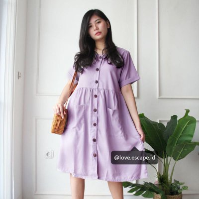 Lingsir Ndalu Dress Casual Wanita Daster Midi Bangkok Kancing Batok Kelapa