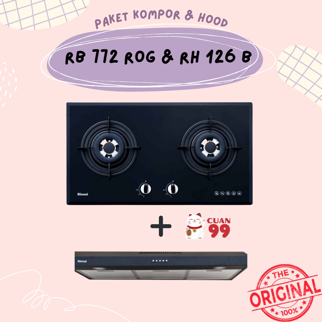 PAKET KOMPOR TANAM RINNAI RB 772 ROG &amp; COOKER HOOD RH 126 B - KHUSUS EKSPEDISI
