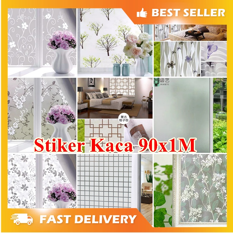 BAYAR DI TEMPAT / COD STIKER STICKER KACA WALLPAPER KACA MOTIF JENDELA RUMAH 90 CM X 1 METER