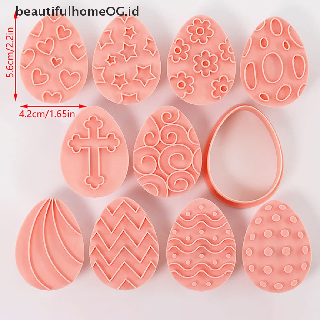 // Beautifulhomeog.id// 10Pcs Telur Paskah Biskuit Cetakan Cookie Cutters Stamp Press Fondant Sugar craft Baking Tool Decor Party **